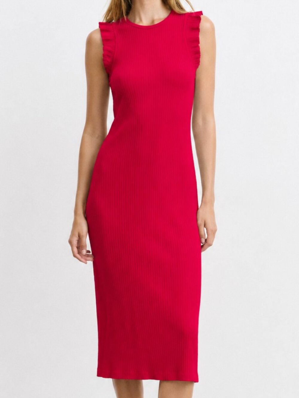 Zara Pink Ribbed Midi Dress Size M